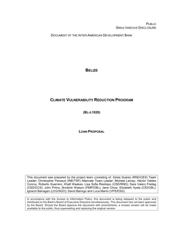 Belize Climate Vulnerability Reduction Program (Bl-L1028)