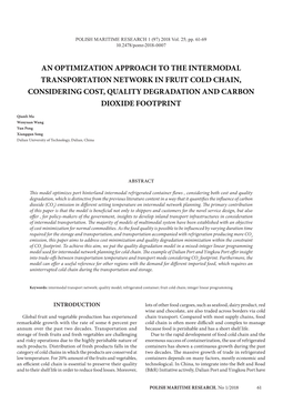An Optimization Approach to the Intermodal Transportation Network in Fruit Cold Chain, Considering Cost, Quality Degradation and Carbon Dioxide Footprint