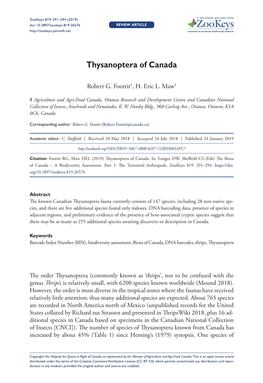 Thysanoptera of Canada 291 Doi: 10.3897/Zookeys.819.26576 REVIEW ARTICLE Launched to Accelerate Biodiversity Research