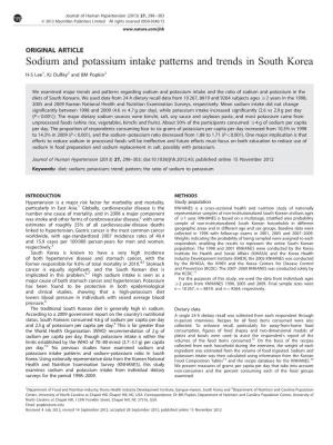 Sodium and Potassium Intake Patterns and Trends in South Korea