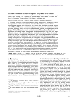 Seasonal Variations in Aerosol Optical Properties Over China Yuesi Wang,1 Jinyuan Xin,1 Zhanqing Li,2 Shigong Wang,3 Pucai Wang,1 Wei Min Hao,4 Bryce L
