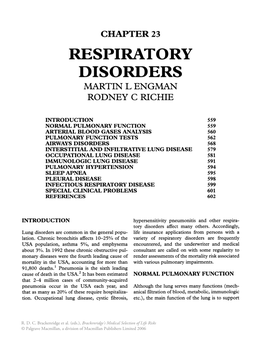 Respiratory Disorders Martin L Engman Rodney C Richie