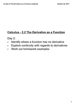 2.2 Day 2 the Derivative As a Function.Notebook October 04, 2017