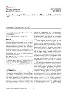Study on Developing Coal Resource with the Social-Economic Influence in Erdos City