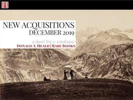 NEW ACQUISITIONS DECEMBER 2019 a Short List E-Catalogue Donald A