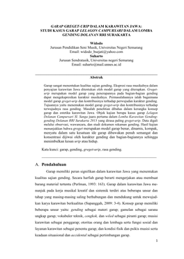 Garap Greget-Urip Dalam Karawitan Jawa: Studi Kasus Garap Lelagon Campursari Dalam Lomba Gending Dolanan Rri Surakarta