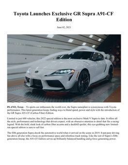 Toyota Launches Exclusive GR Supra A91-CF Edition