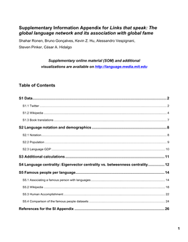 Supplementary Information Appendix for Links That Speak: the Global Language Network and Its Association with Global Fame Shahar Ronen, Bruno Gonçalves, Kevin Z