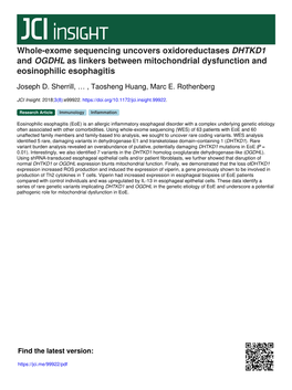 Whole-Exome Sequencing Uncovers Oxidoreductases DHTKD1 and OGDHL As Linkers Between Mitochondrial Dysfunction and Eosinophilic Esophagitis