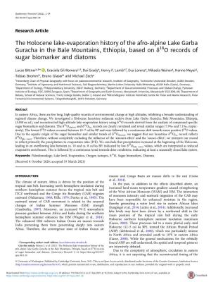 The Holocene Lake-Evaporation History of the Afro-Alpine Lake Garba Guracha in the Bale Mountains, Ethiopia, Based on Δ18o Records of Sugar Biomarker and Diatoms