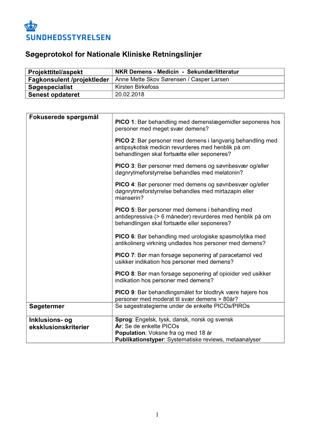 Søgeprotokol For Nationale Kliniske Retningslinjer - DocsLib