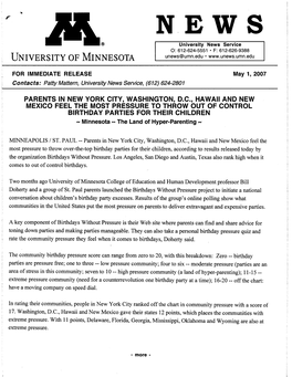 UNIVERSITY of MINNESOTA Unews@Umn.Edu •