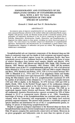 Zoogeography and Systematics of Six Deep-Living Genera of Synaphobranchid Eels, with a Key to Taxa and Description of Two New Species of Ilyophis