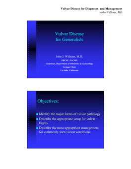 Vulvar Disease for Generalists Objectives