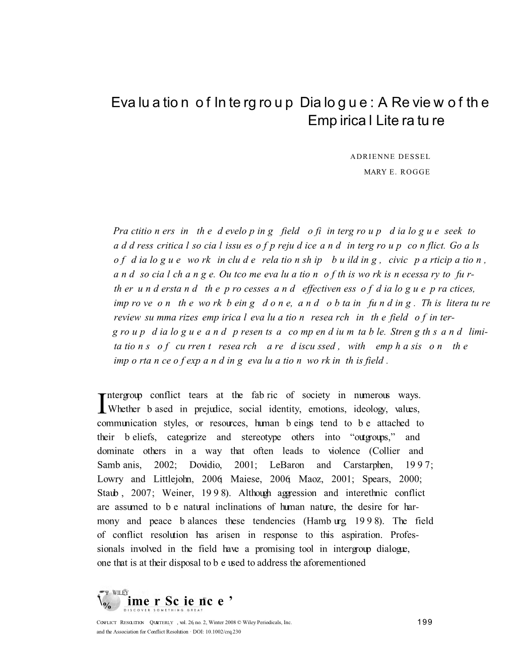 Evaluation of Intergroup Dialogue: a Review of the Empirical Literature
