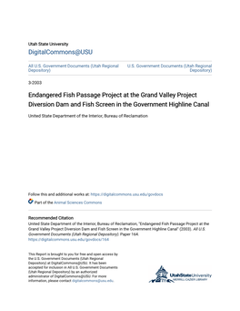 Endangered Fish Passage Project at the Grand Valley Project Diversion Dam and Fish Screen in the Government Highline Canal