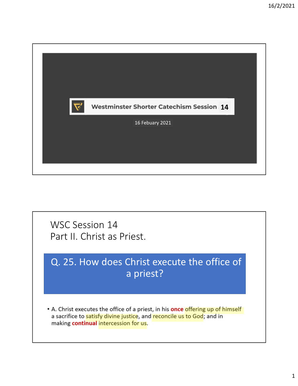 WSC Session 14 Part II. Christ As Priest