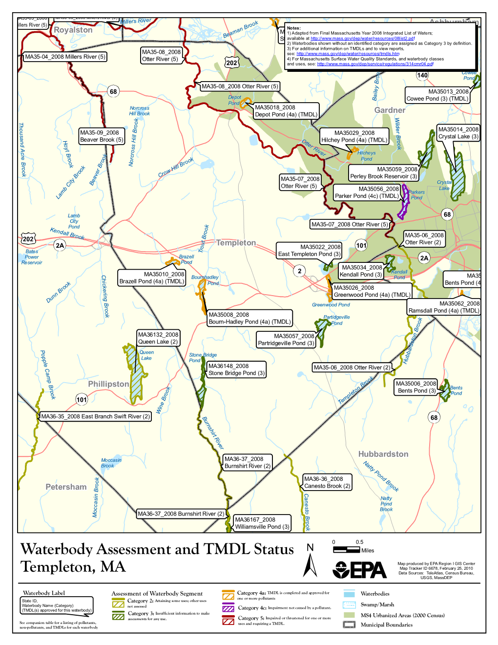 Templeton, MA Waterbody Assessment, 305(B)/303(D), And