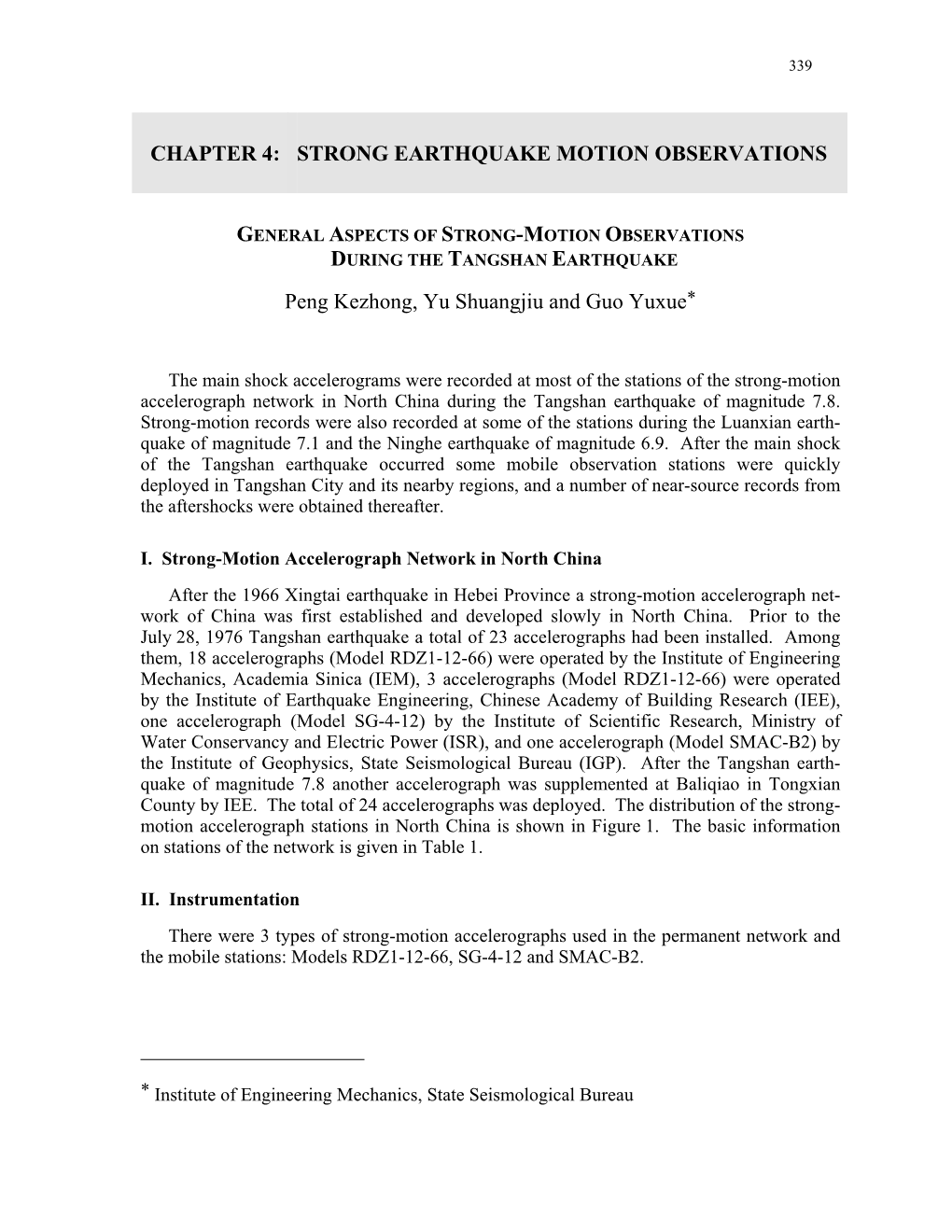 Chapter 4: Strong Earthquake Motion Observations