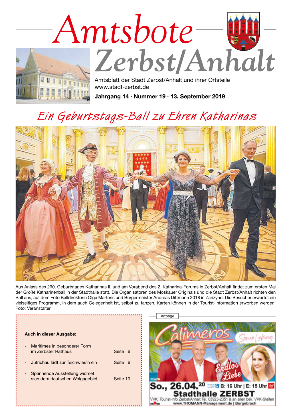 Zerbst/Anhalt Amtsblatt Der Stadt Zerbst/Anhalt Und Ihrer Ortsteile Jahrgang 14 · Nummer 19 · 13