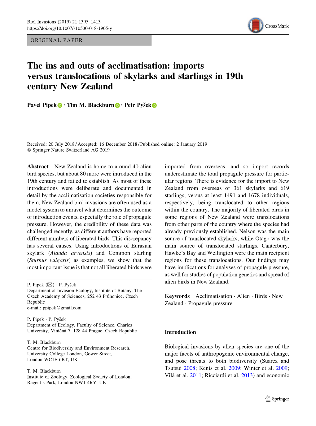 The Ins and Outs of Acclimatisation: Imports Versus Translocations of Skylarks and Starlings in 19Th Century New Zealand