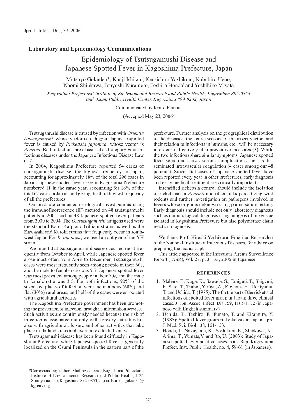 Epidemiology of Tsutsugamushi Disease and Japanese Spotted