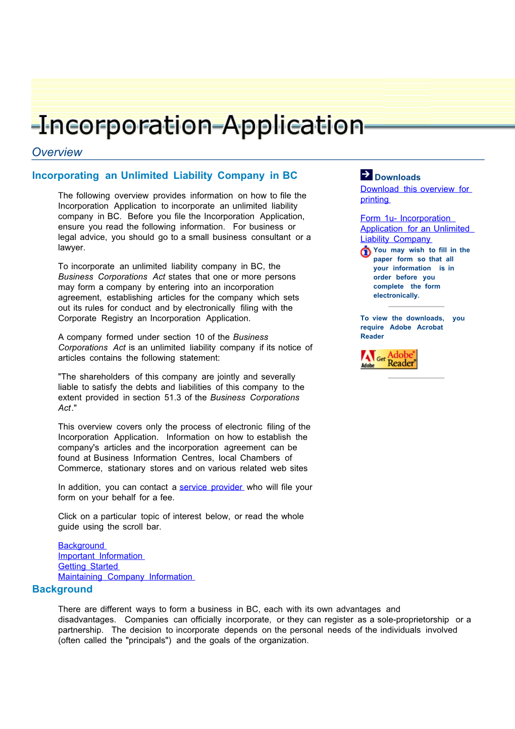 Incorporation Application for a BC Unlimited