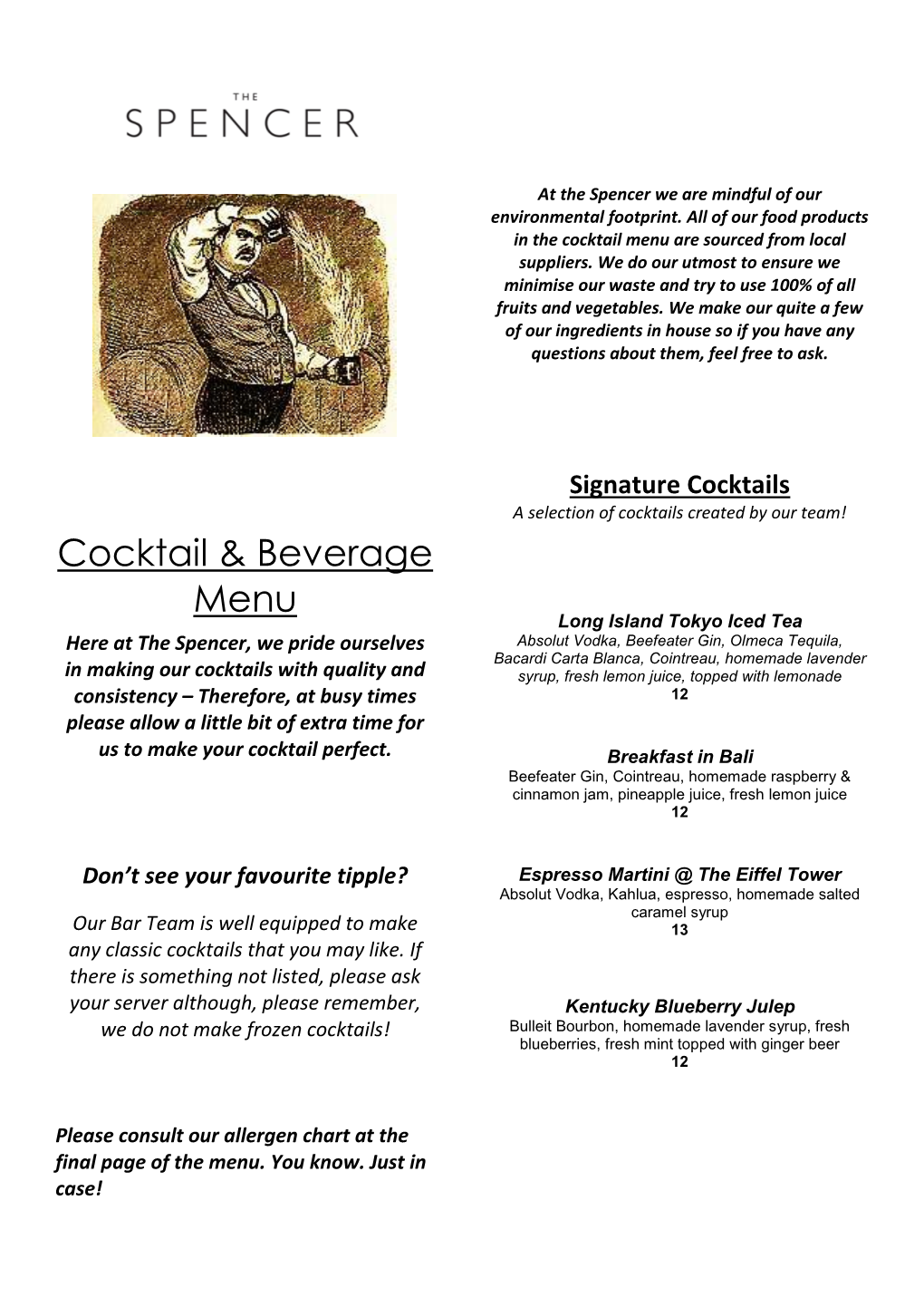 Cocktail & Beverage Menu