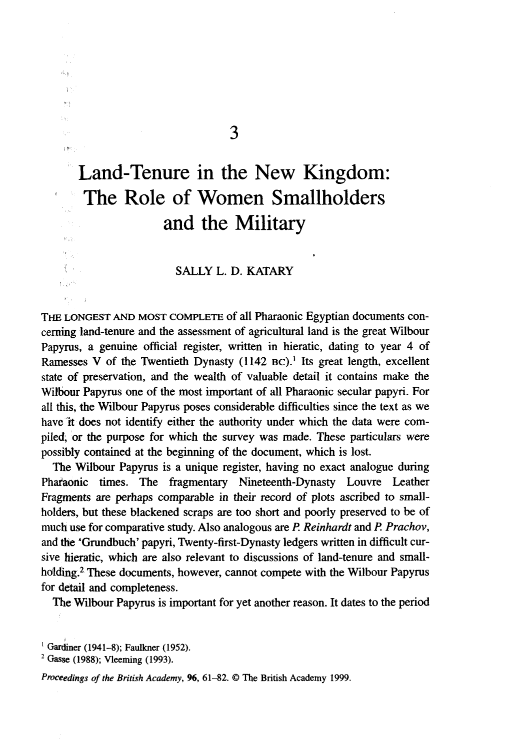Land-Tenure in the New Kingdom: ’ the Role of Women Smallholders and the Military
