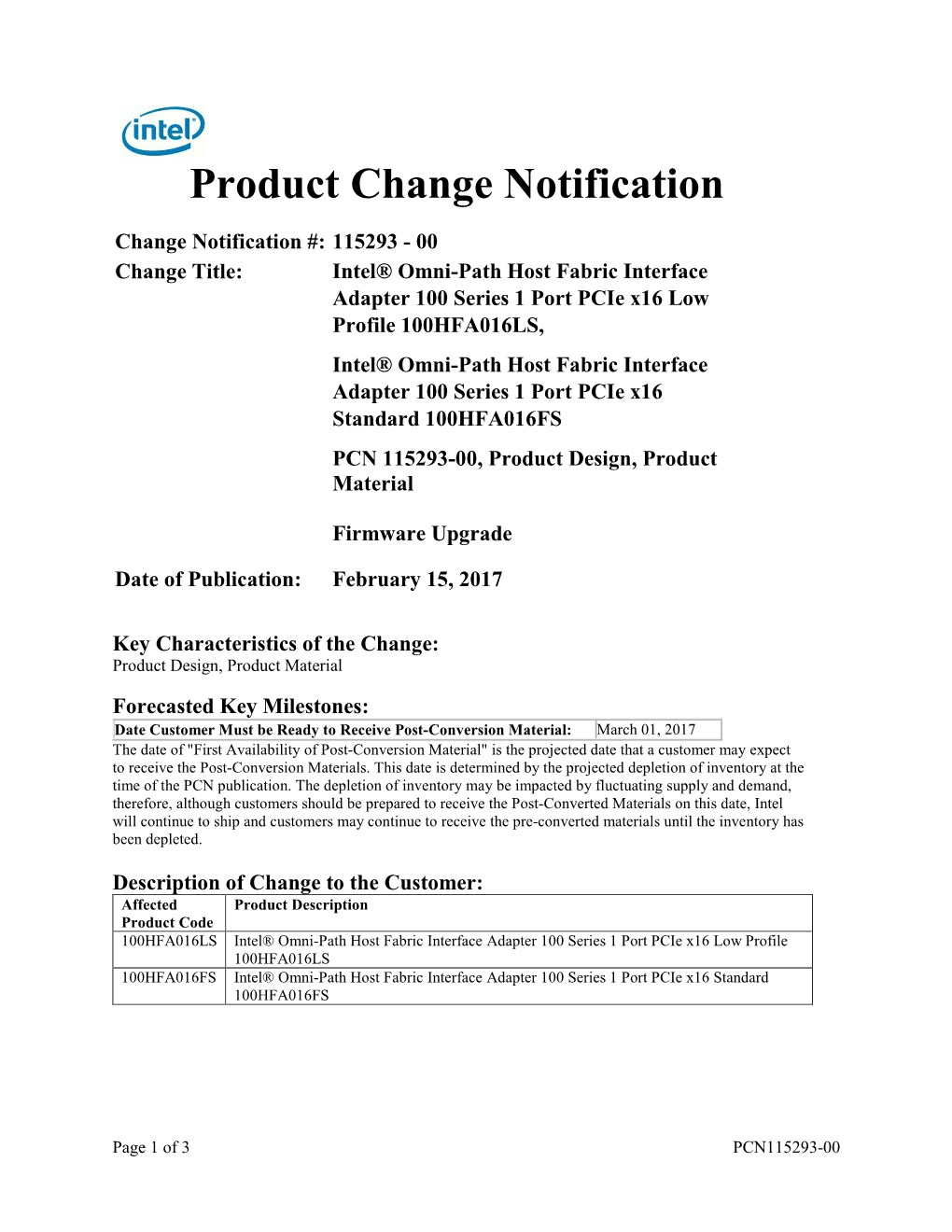 Product Change Notification