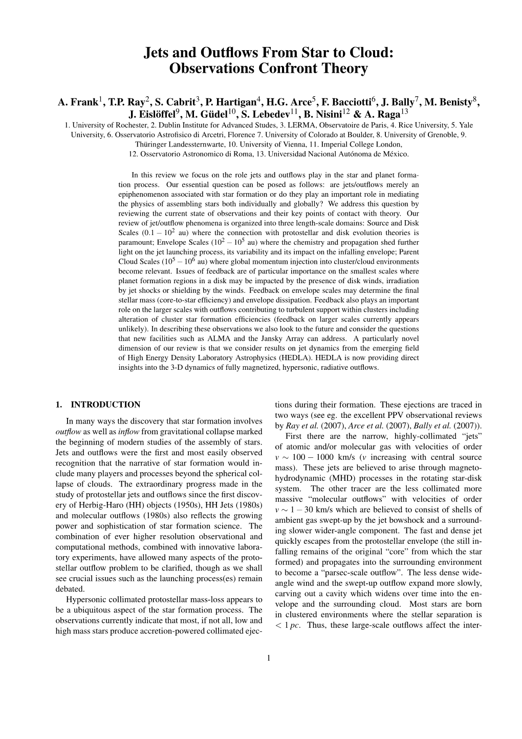 Jets and Outflows from Star to Cloud: Observations Confront Theory