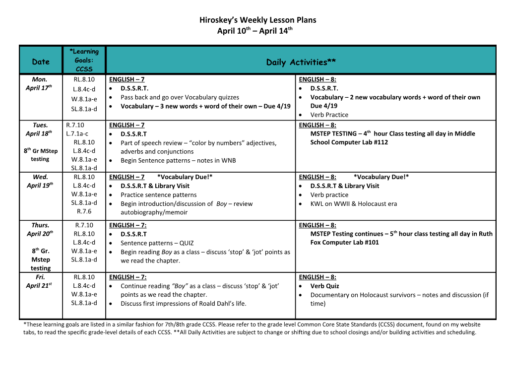 Hiroskey S Weekly Lesson Plans s3