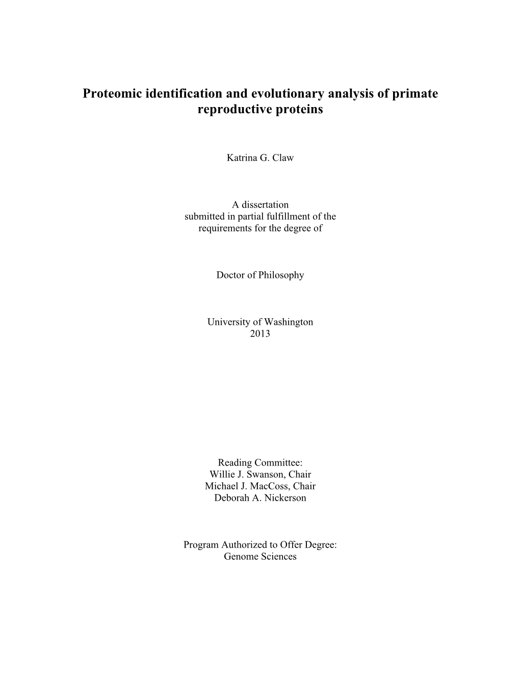 Proteomic Identification and Evolutionary Analysis of Primate Reproductive Proteins