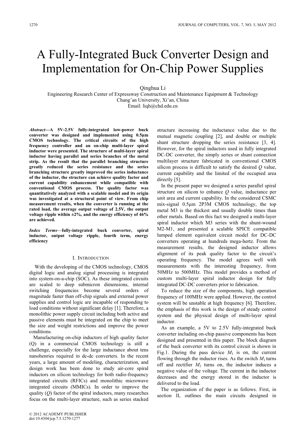 A Fully-Integrated Buck Converter Design and Implementation for On-Chip Power Supplies