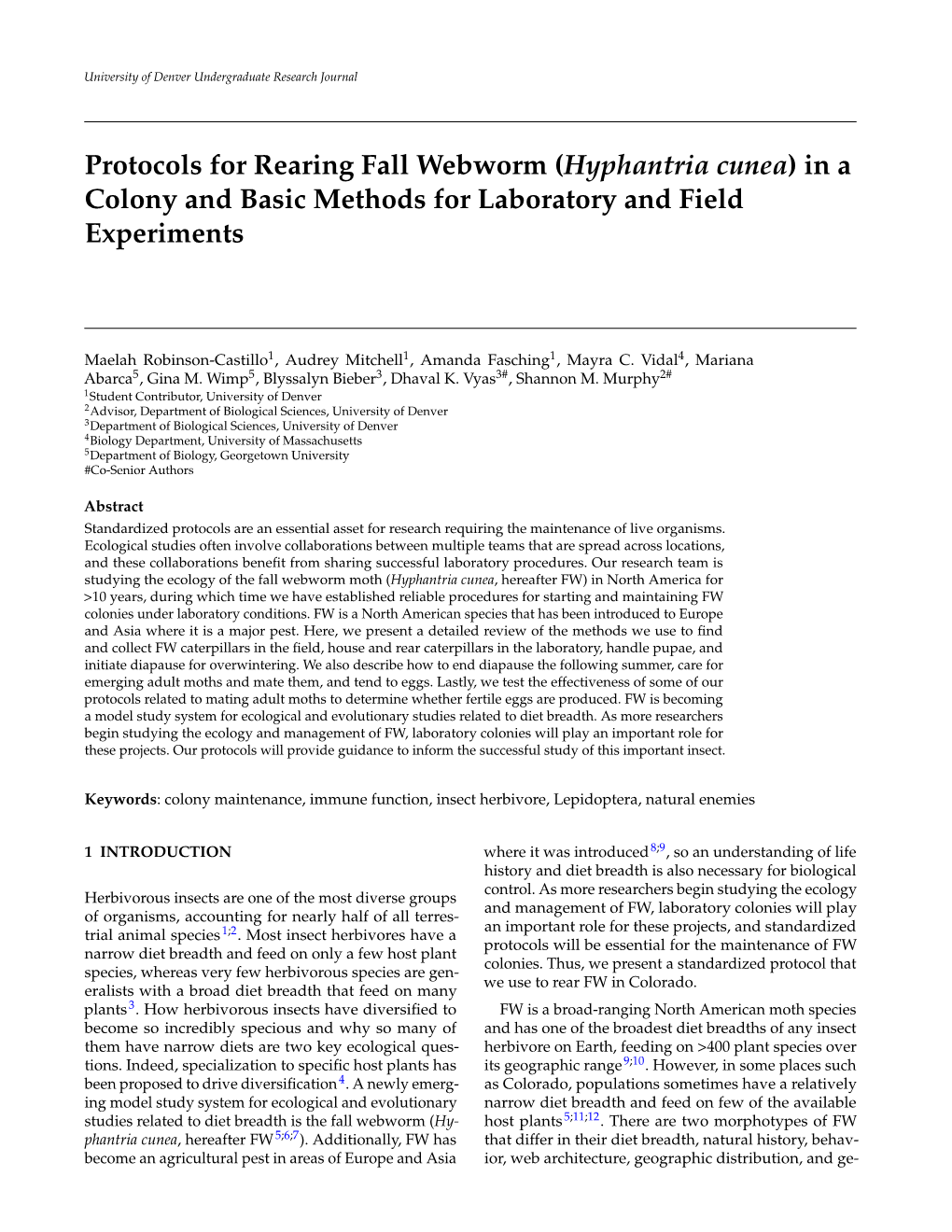Protocols for Rearing Fall Webworm (Hyphantria Cunea) in a Colony and Basic Methods for Laboratory and Field Experiments