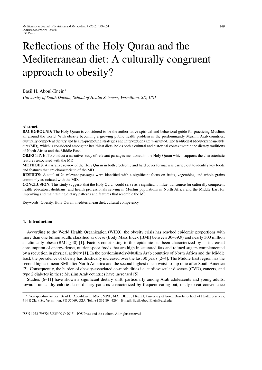 Reflections of the Holy Quran and the Mediterranean Diet