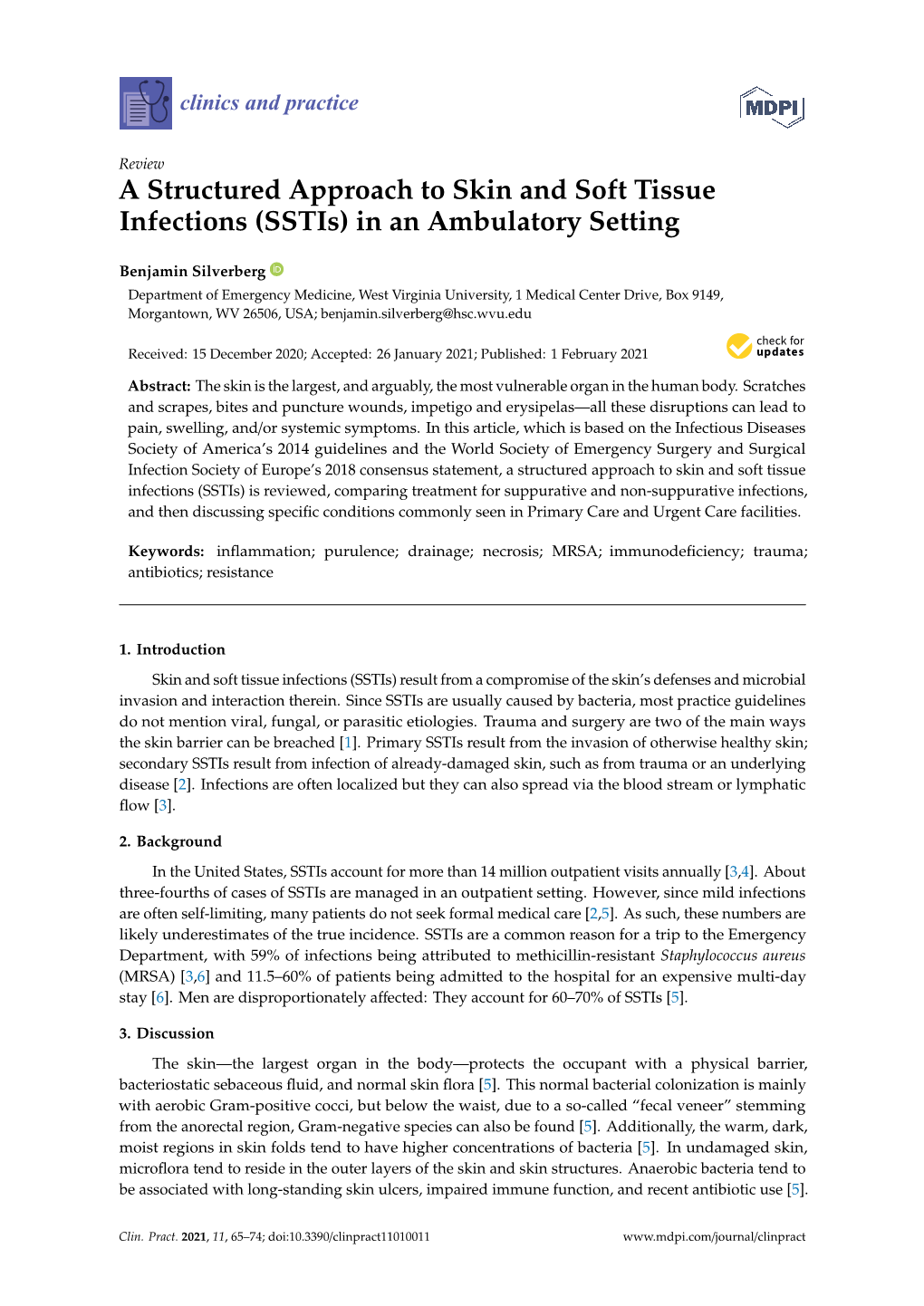 A Structured Approach to Skin and Soft Tissue Infections (Sstis) in an Ambulatory Setting