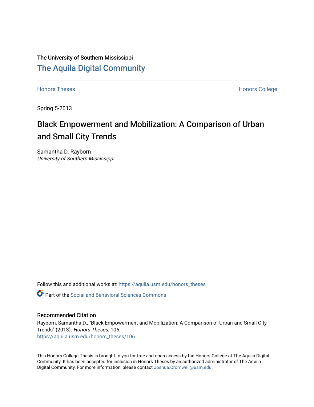 Black Empowerment and Mobilization: a Comparison of Urban and Small City Trends