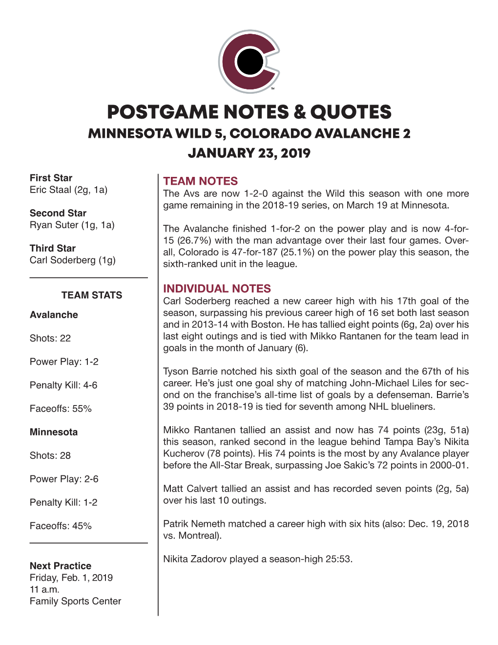 Postgame Notes & Quotes