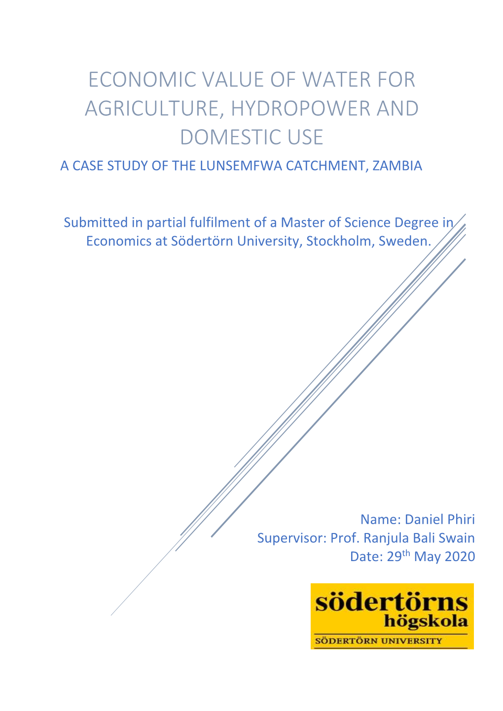 Economic Value of Water for Agriculture, Hydropower And