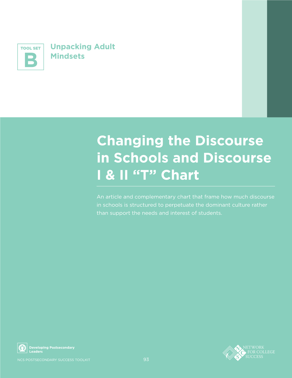 Changing the Discourse in Schools and Discourse I & II “T” Chart