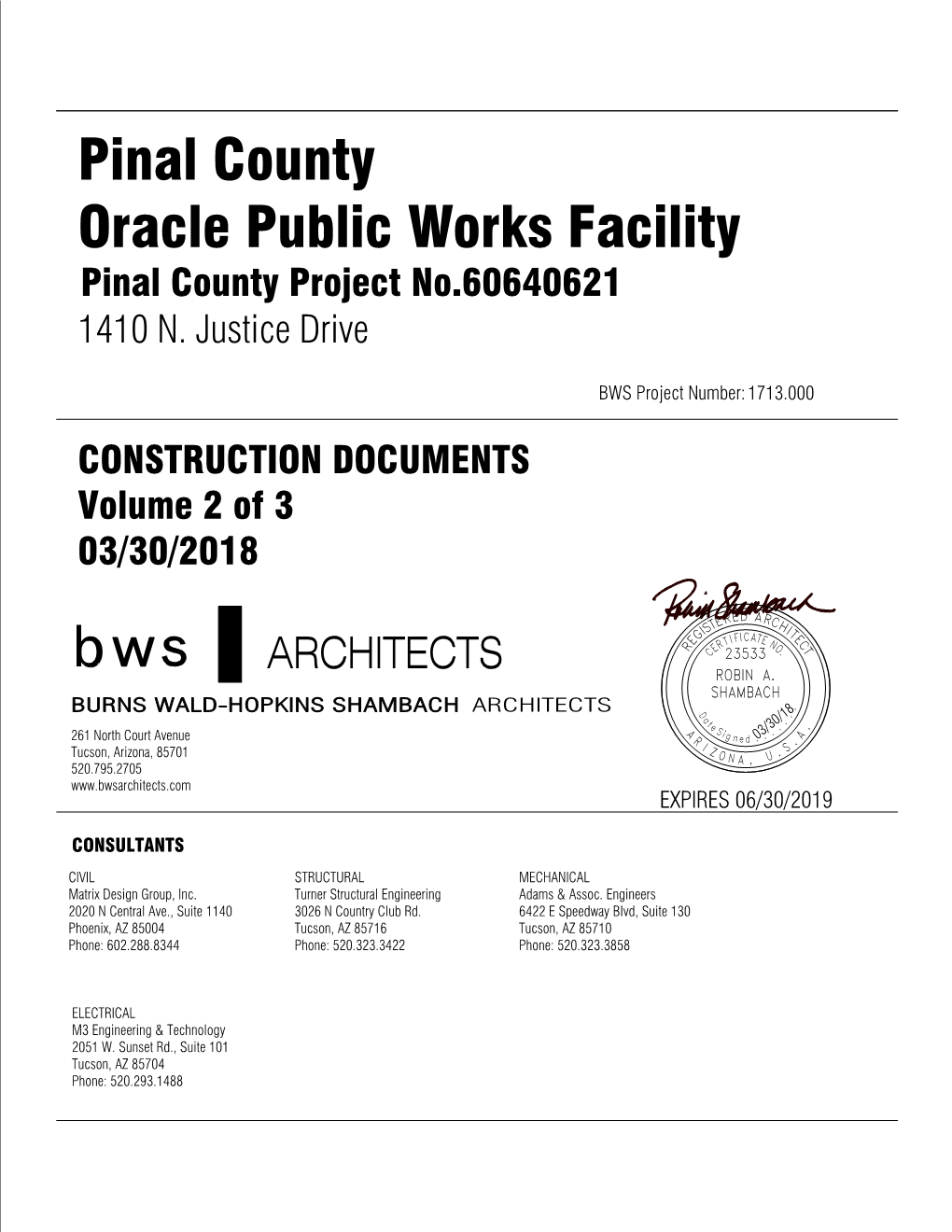 Pinal County Oracle Public Works Facility Pinal County Project No.60640621 1410 N