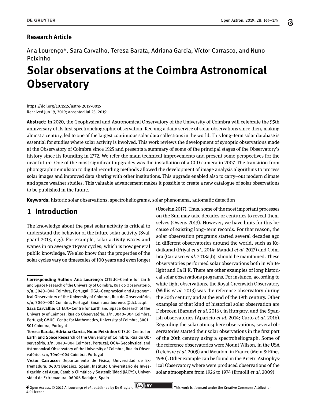 Solar Observations at the Coimbra Astronomical Observatory