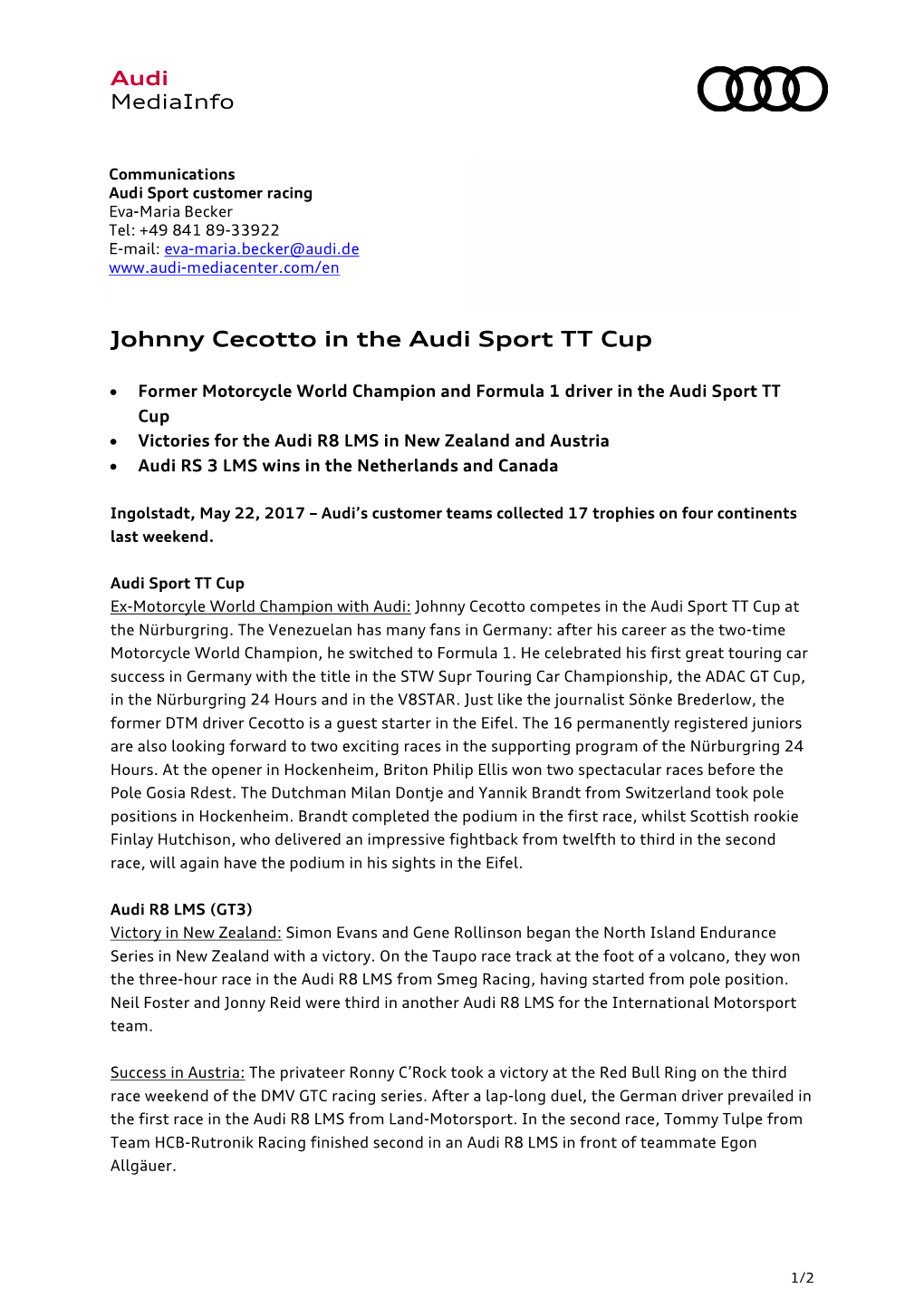 Johnny Cecotto in the Audi Sport TT Cup