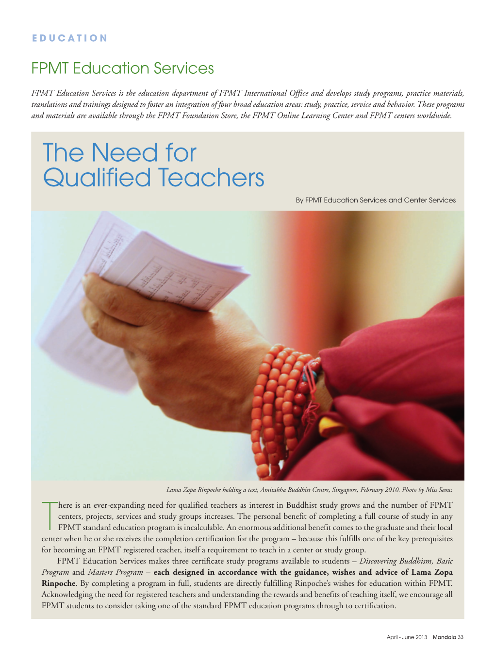 The Need for Qualified Teachers by FPMT Education Services and Center Services