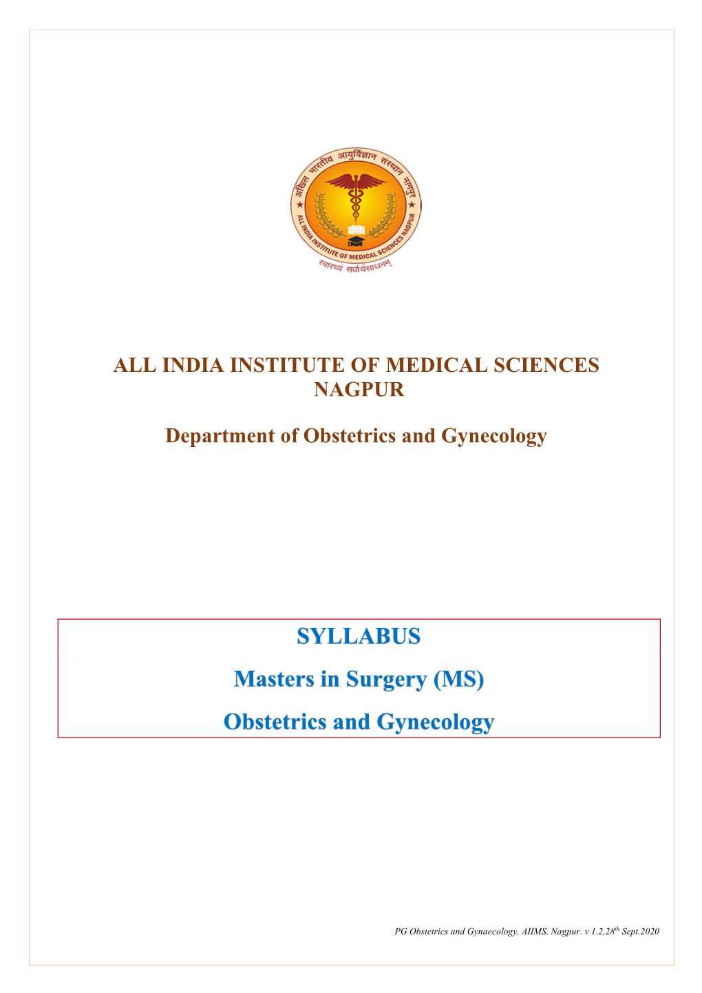 SYLLABUS Masters in Surgery (MS) Obstetrics and Gynecology