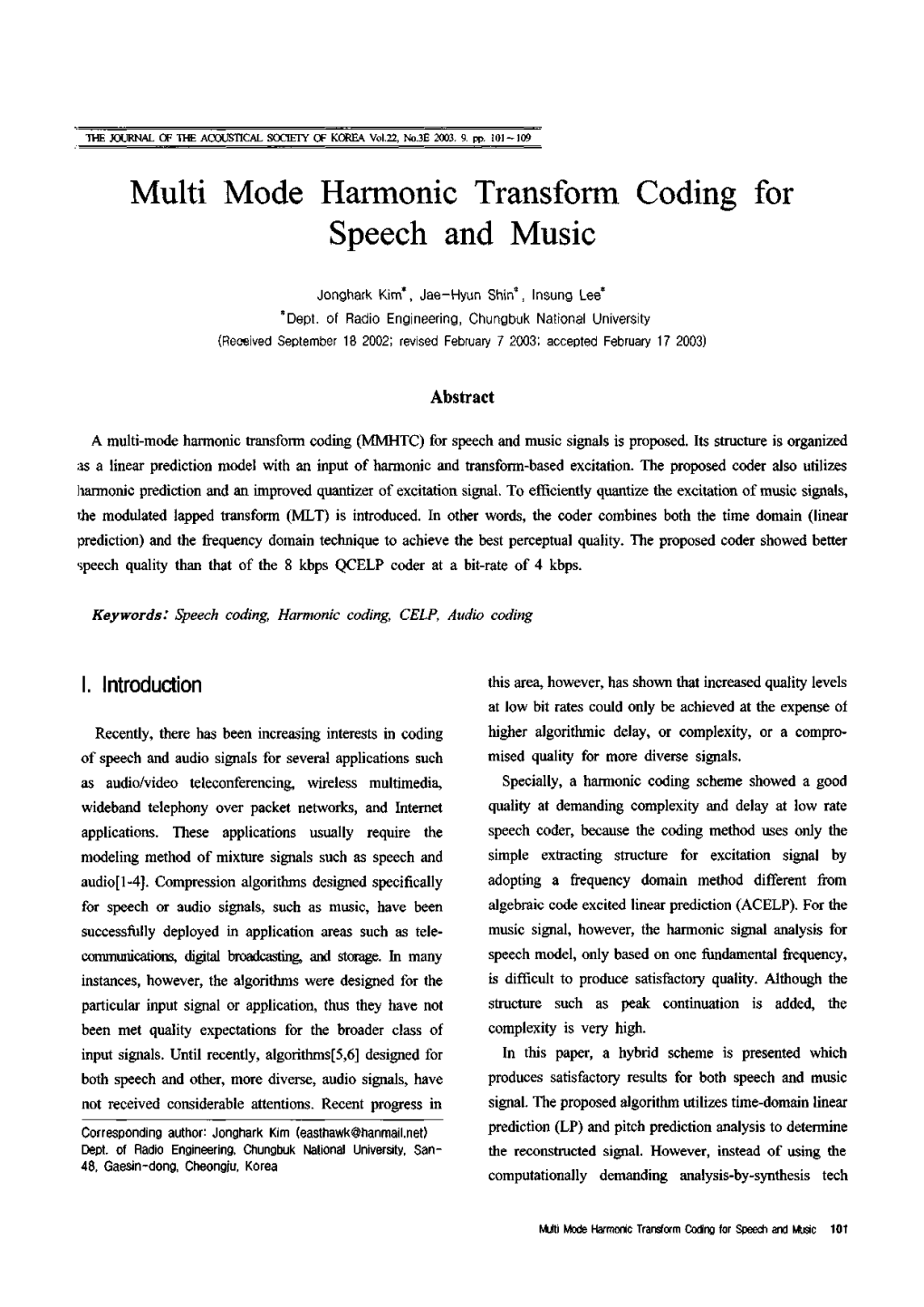 Multi Mode Harmonic Transform Coding for Speech and Music