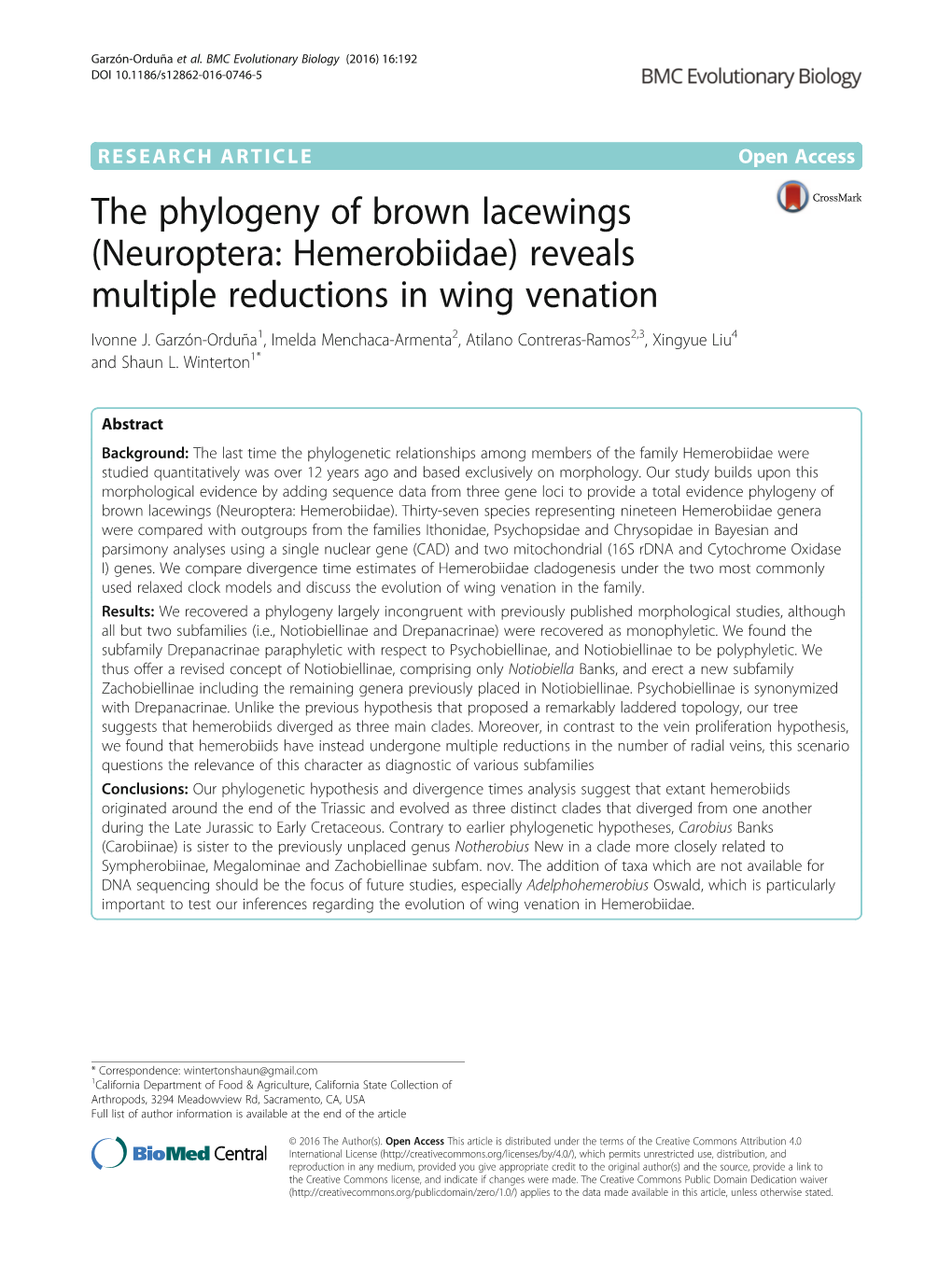 The Phylogeny of Brown Lacewings (Neuroptera: Hemerobiidae) Reveals Multiple Reductions in Wing Venation Ivonne J