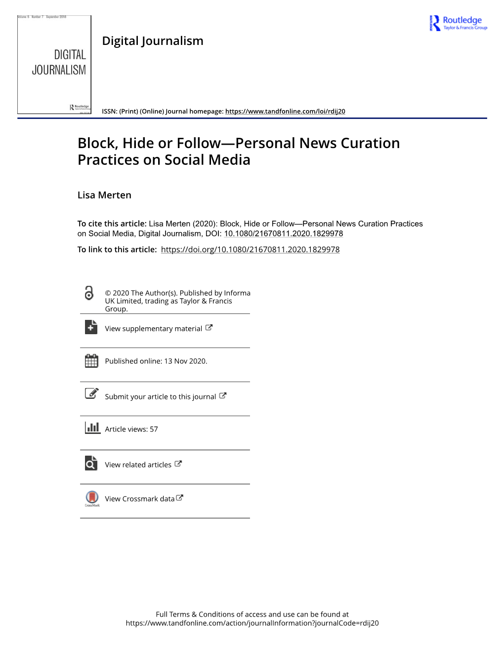 Block, Hide Or Follow—Personal News Curation Practices on Social Media
