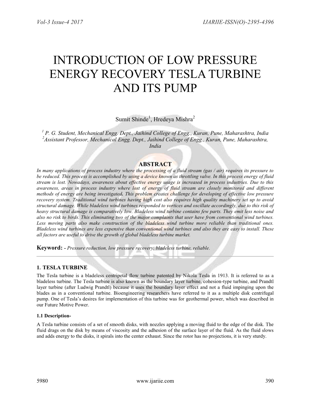 Introduction of Low Pressure Energy Recovery Tesla Turbine and Its Pump